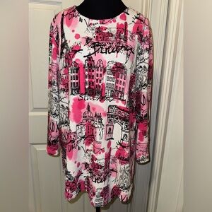 Multiples Pink and Black Paris Graphic Print Top